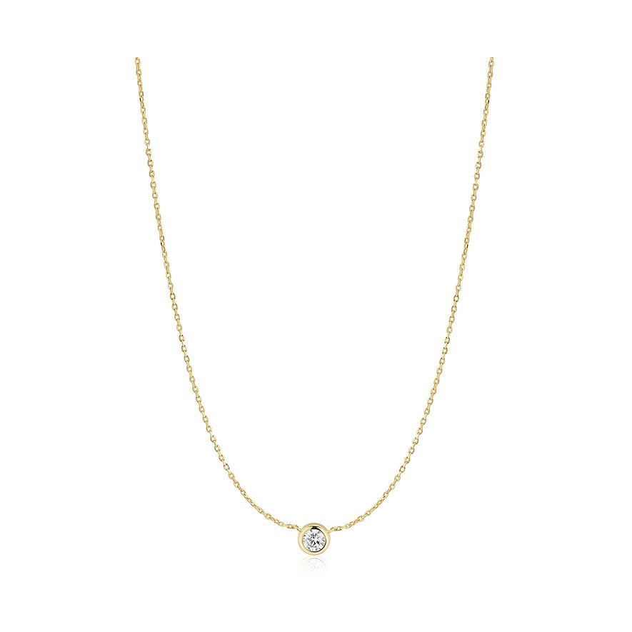 Collier Ania Haie en argent doré avec une zircone cubique ronde en pièce maîtresse.
