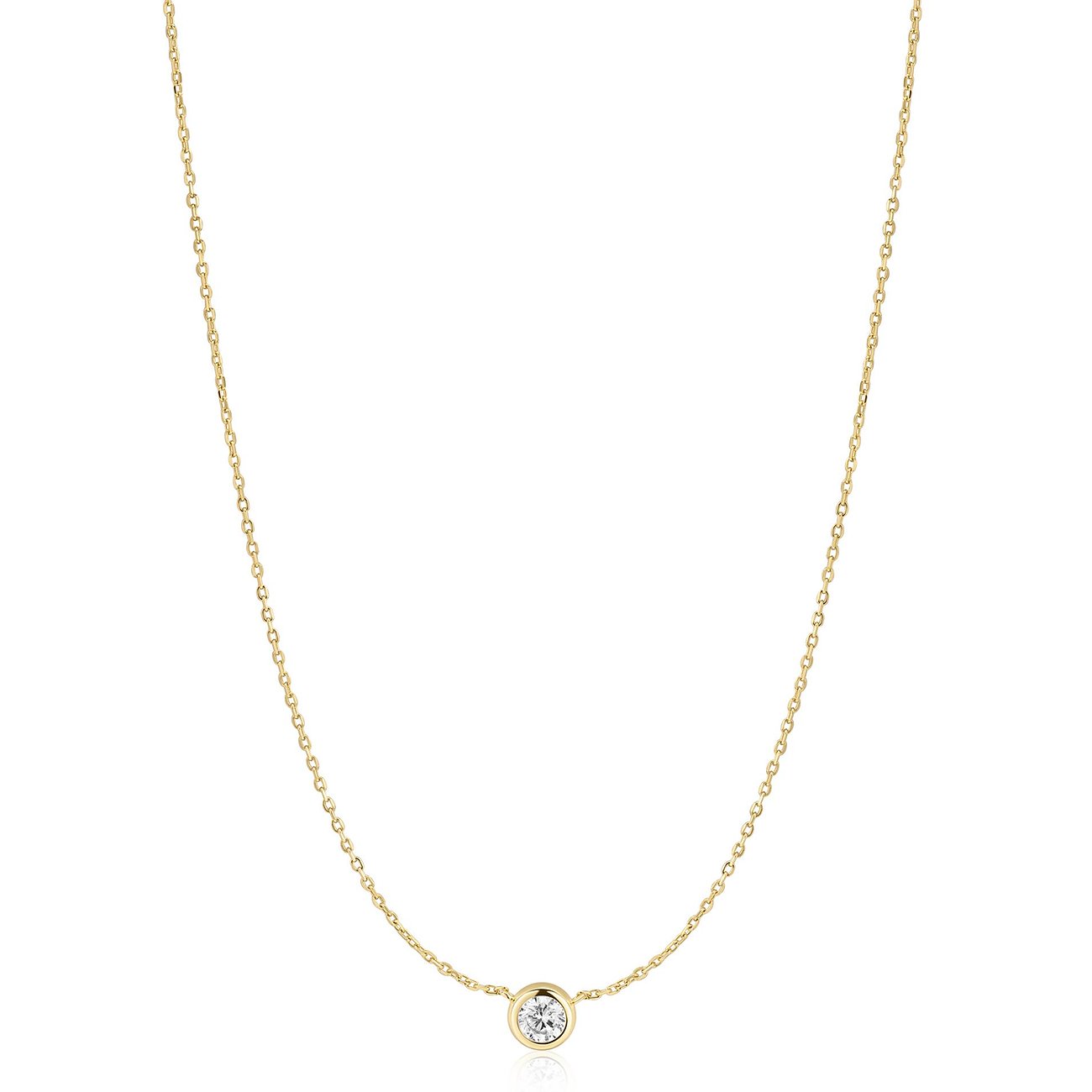 Collier Ania Haie en argent doré avec une zircone cubique ronde en pièce maîtresse.