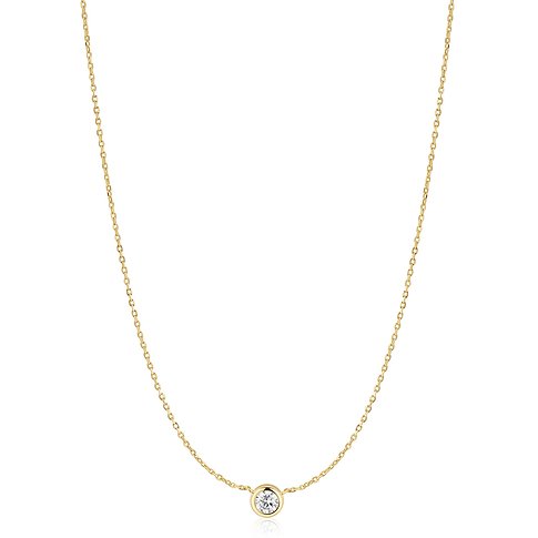 Collier Ania Haie en argent doré avec une zircone cubique ronde en pièce maîtresse.