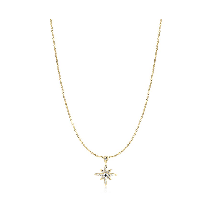 Collier Ania Haie en argent plaqué or, avec un pendentif étoile à huit branches orné de pierres de zircone colorées.