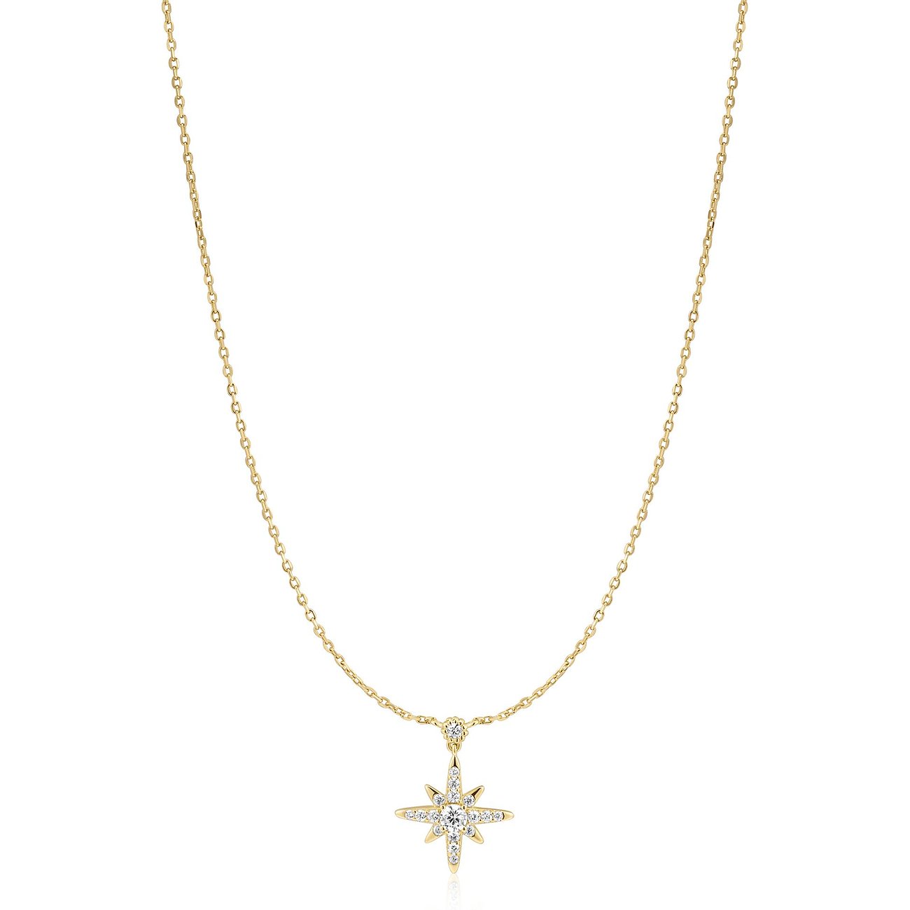 Collier Ania Haie en argent plaqué or, avec un pendentif étoile à huit branches orné de pierres de zircone colorées.