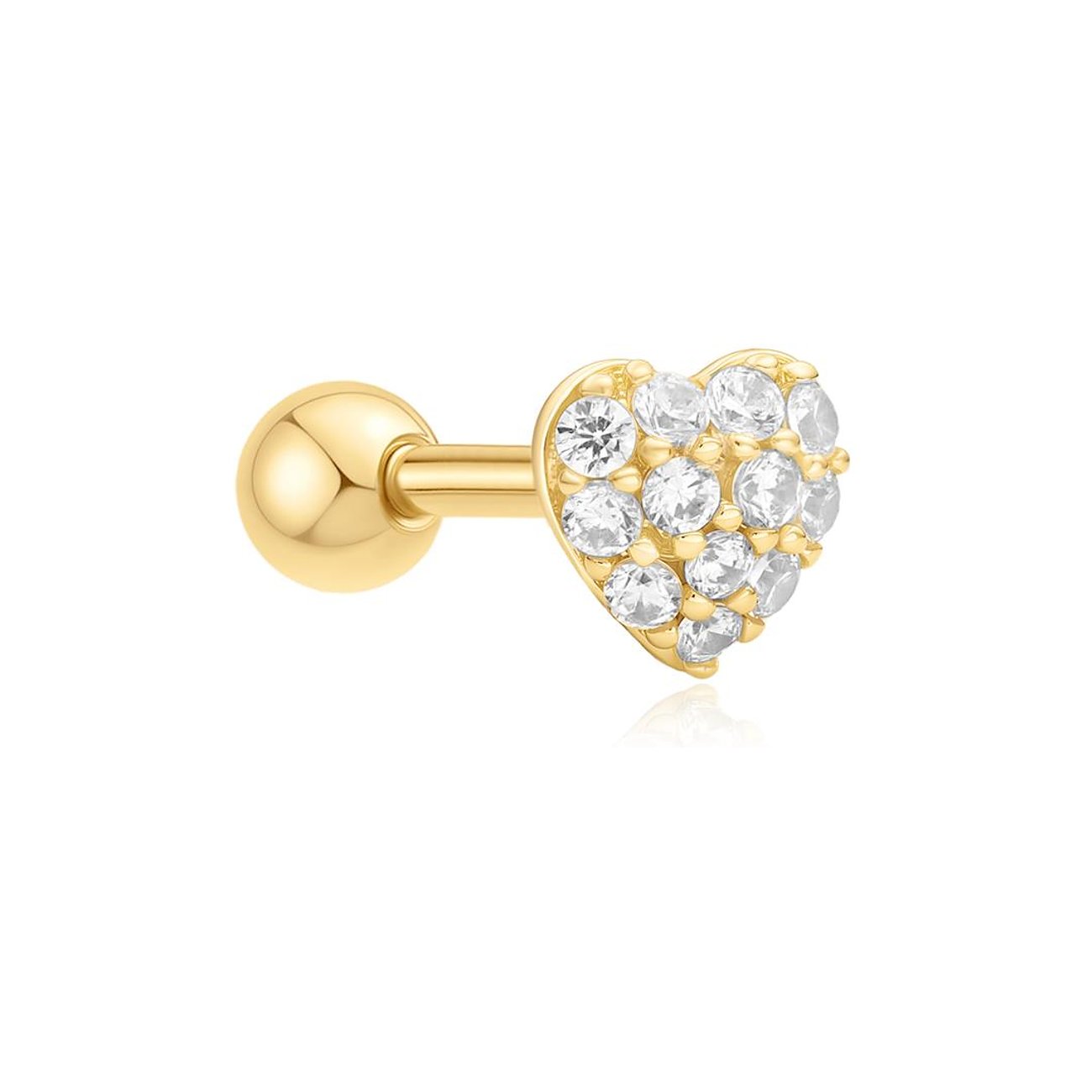 Ania Haie Ohrschmuck aus vergoldetem Silber mit Zirkonia, Nahaufnahme eines Herzmotives mit vielen kleinen Steinen.