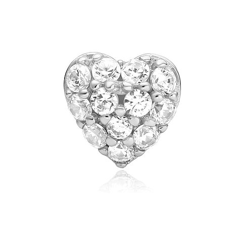 Bijou d'oreille Ania Haie cœur en argent 925, entièrement serti de pierres de couleur zirconium étincelantes.