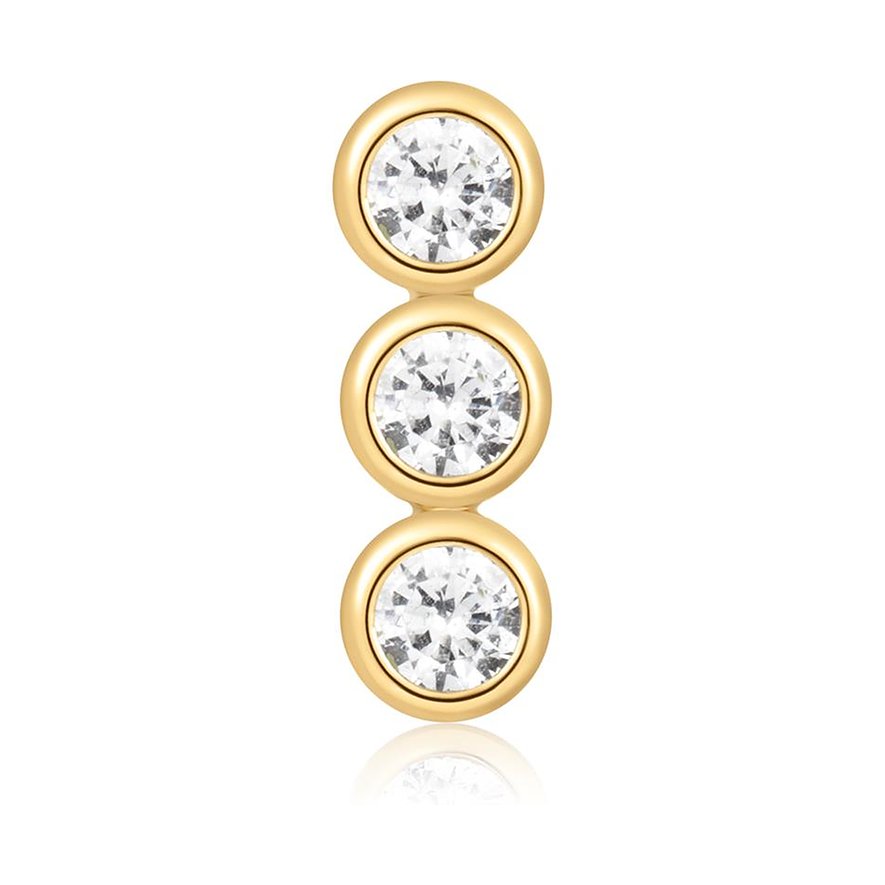 Boucle d'oreille Ania Haie, argent plaqué or, trois oxydes de zirconium ronds, disposés verticalement.