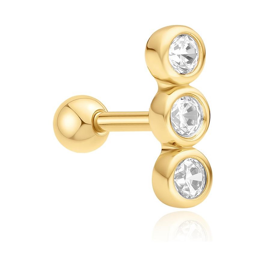 Puces d'oreilles Ania Haie en argent plaqué or, trois zircones ronds et clairs alignés.