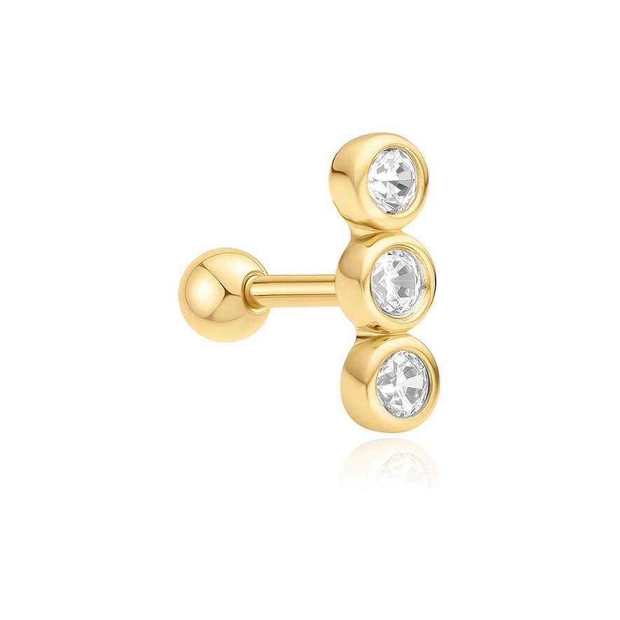 Ania Haie Ohrstecker aus vergoldetem Silber mit drei klaren, runden Zirkonia-Steinen in einer Reihe.
