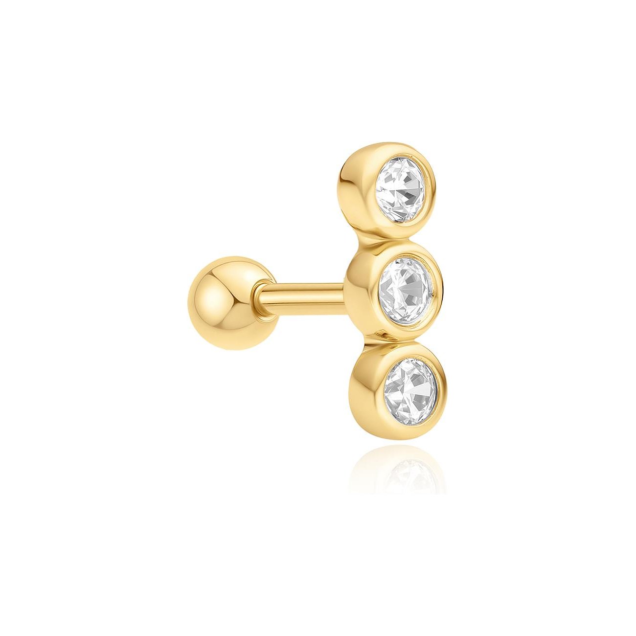 Puces d'oreilles Ania Haie en argent plaqué or, trois zircones ronds et clairs alignés.