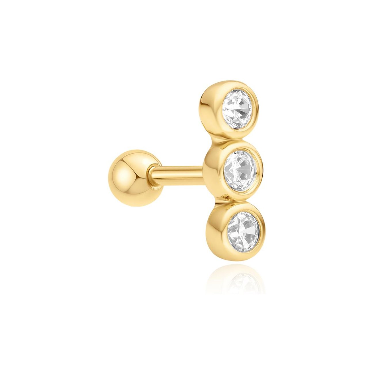 Ania Haie Ohrstecker aus vergoldetem Silber mit drei klaren, runden Zirkonia-Steinen in einer Reihe.