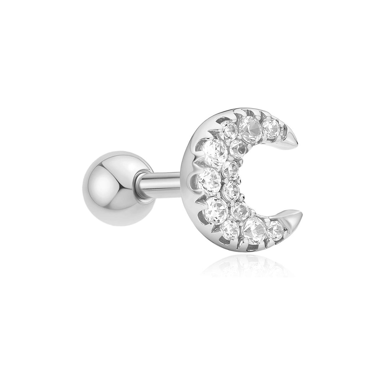 Bijou d'oreille Ania Haie en argent 925, en forme de croissant de lune, orné de zircones scintillantes.