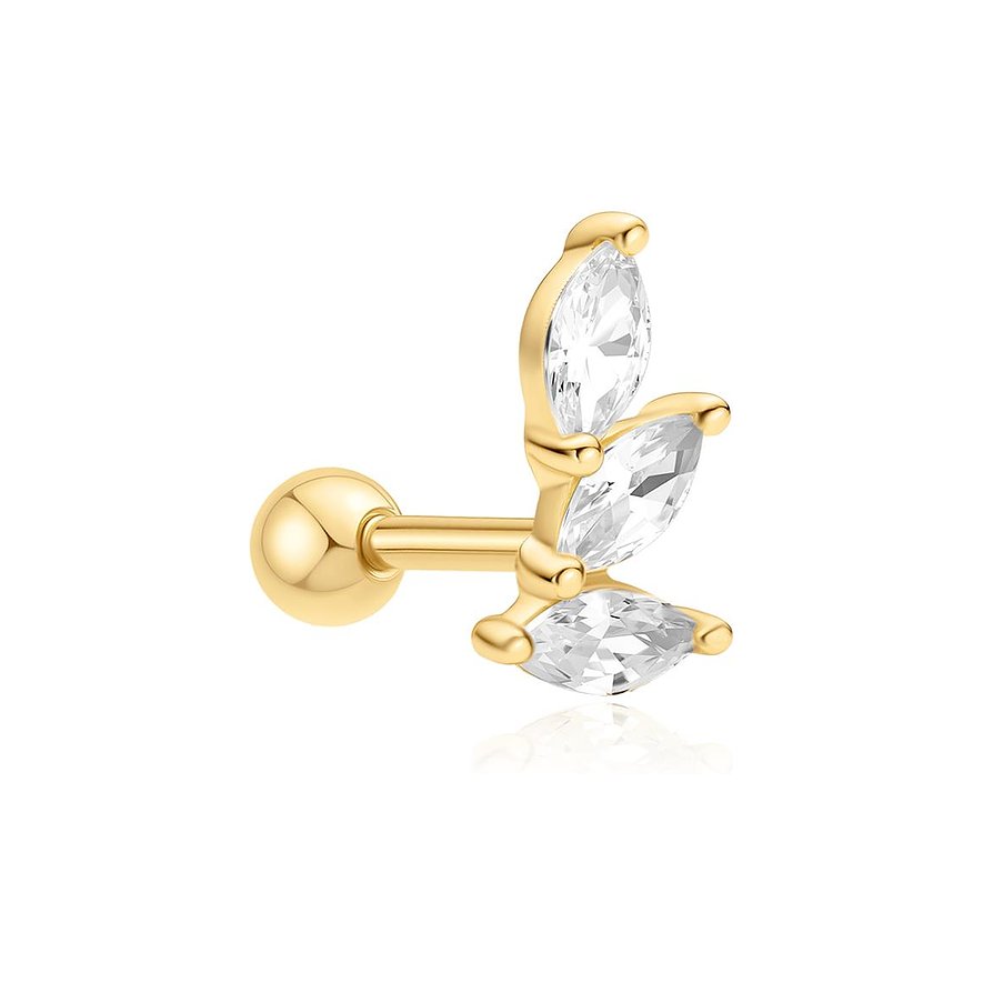 Ania Haie Ohrschmuck aus vergoldetem Silber mit drei blattförmigen Zirkonia-Farbsteinen in Krappenfassung.