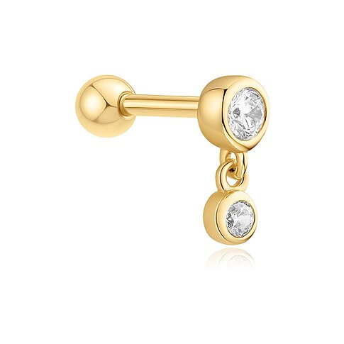 Puces d'oreilles Ania Haie en argent 925 doré, ornées d'un zircon rond et d'un zircon pendant.