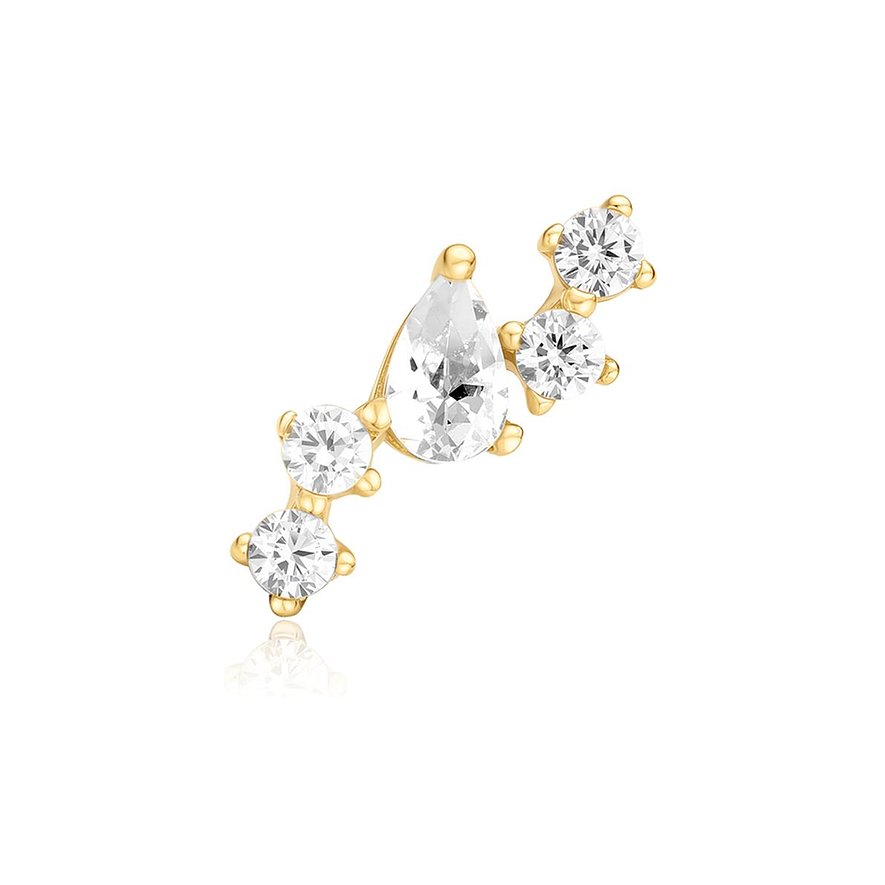 Boucles d'oreilles Ania Haie en argent plaqué or avec zircone, un gemme poire et quatre gemmes ronds colorés.