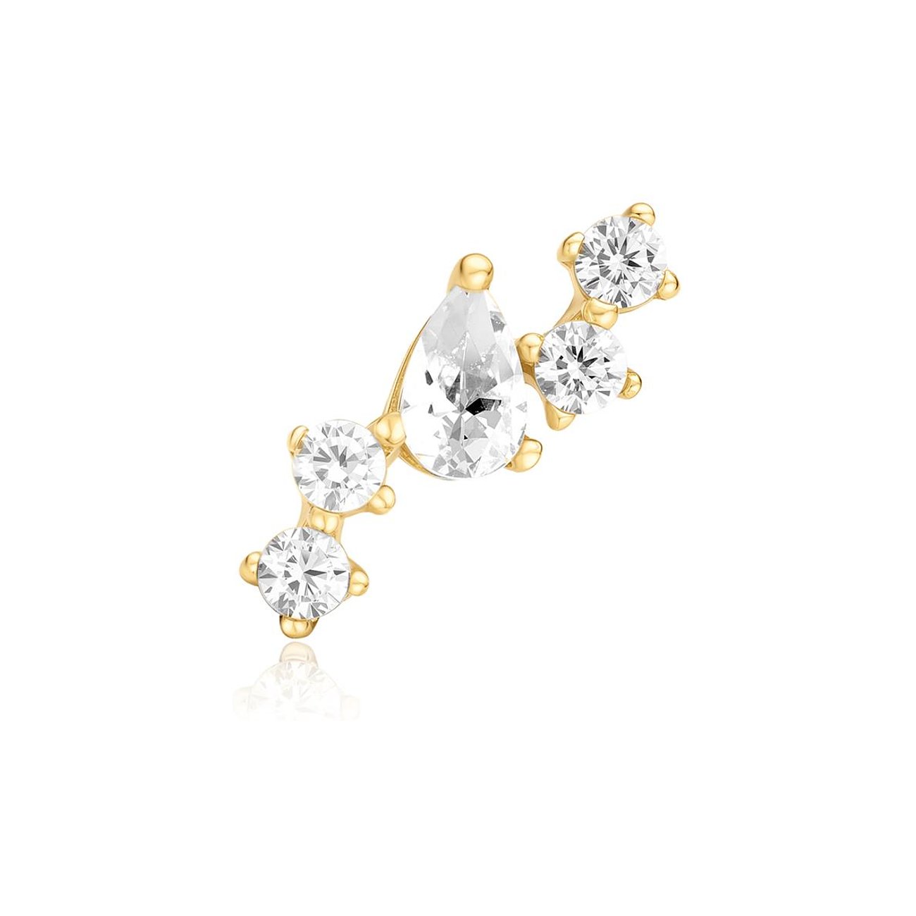 Boucles d'oreilles Ania Haie en argent plaqué or avec zircone, un gemme poire et quatre gemmes ronds colorés.