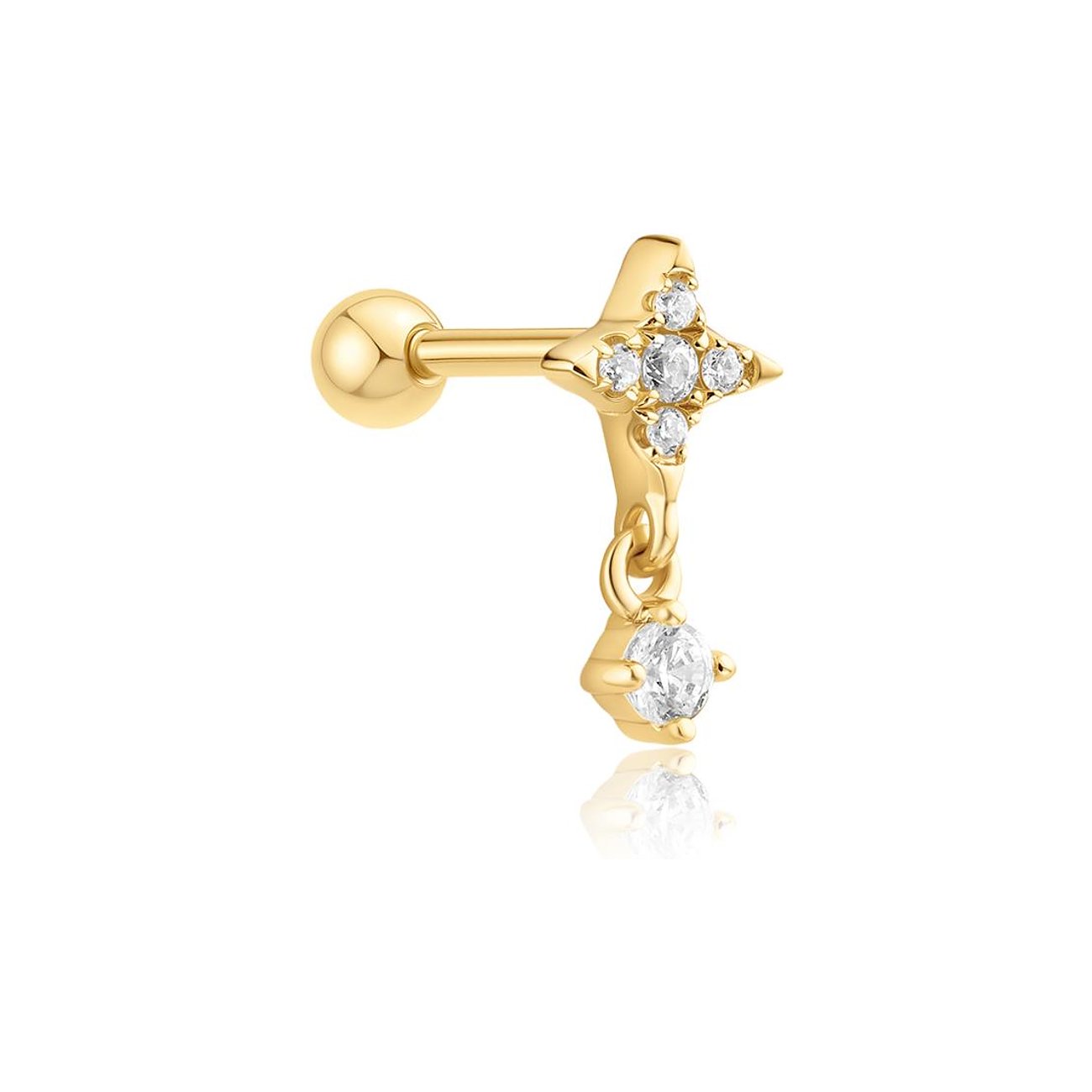 Ania Haie Ohrschmuck aus vergoldetem 925er Silber: Kreuzstern mit Zirkonia-Pavé und hängendem Zirkonia.