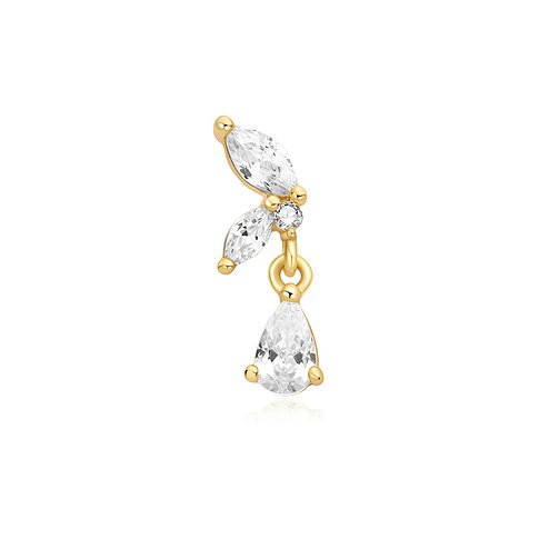 Bijou d'oreille Ania Haie en argent sterling 925 plaqué or avec quatre zircons ronds et en forme de goutte.