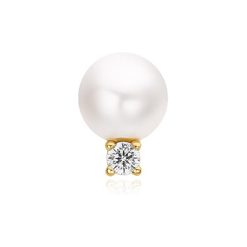Bijou d'oreille Ania Haie en argent avec une perle blanche et une seule pierre de zircone claire.