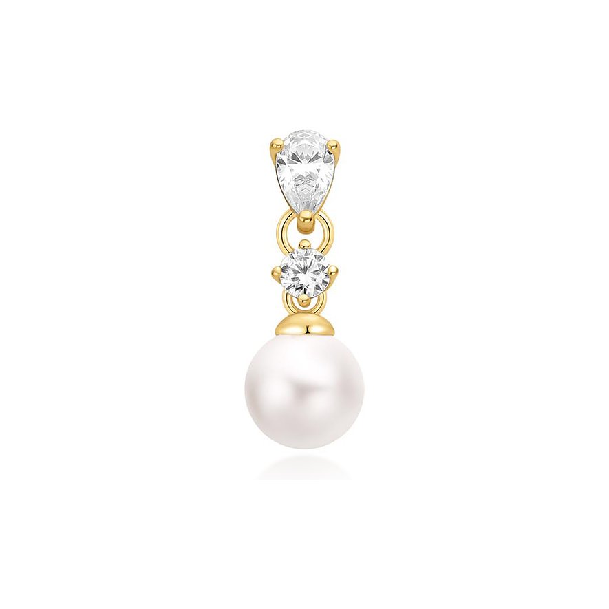 Boucles d'oreilles Ania Haie en argent plaqué or, avec gouttes de zircone et zircone ronde sur une perle.