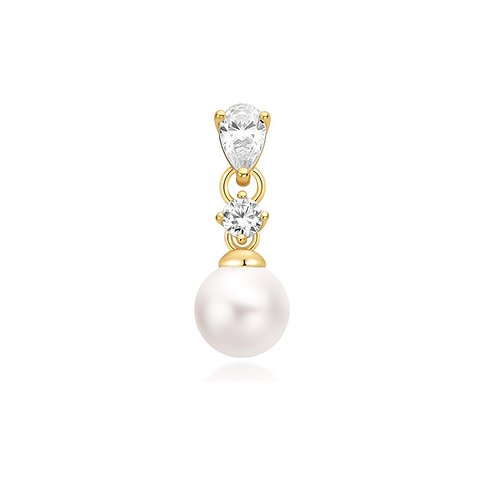 Boucles d'oreilles Ania Haie en argent plaqué or, avec gouttes de zircone et zircone ronde sur une perle.
