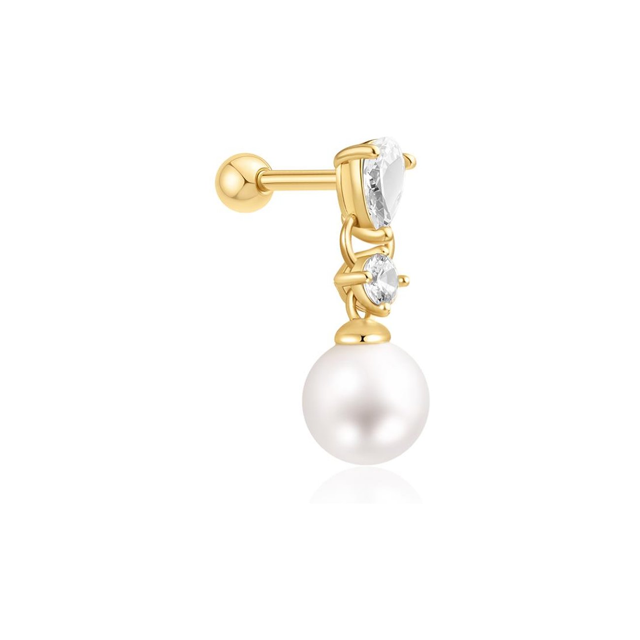 Bijoux d'oreille Ania Haie en argent plaqué or, pierres de zircon et perle blanche en forme de goutte.