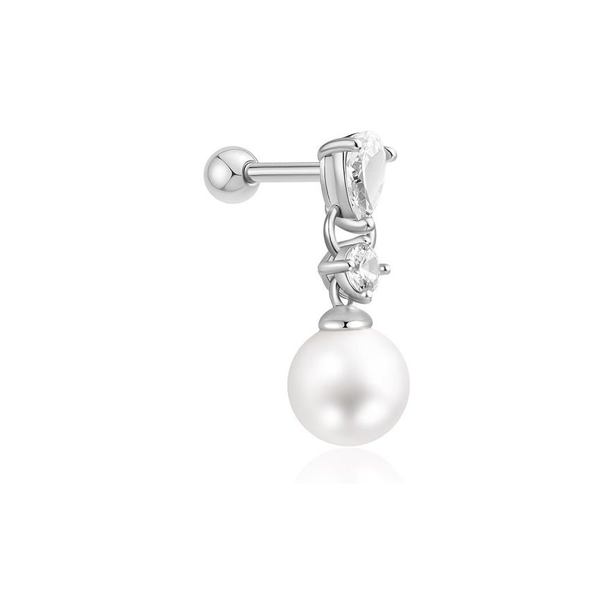 Ania Haie Ohrschmuck aus 925er Silber mit Zirkonia-Stein und einer Perle, die unter zwei glitzernden Rundschliffsteinen hängt.