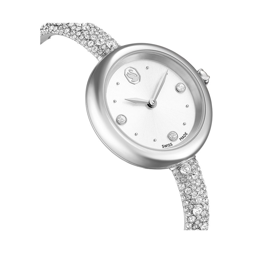 Swarovski unisex horloge van roestvrij staal met zilveren wijzerplaat en fonkelende Swarovski kristallen band.