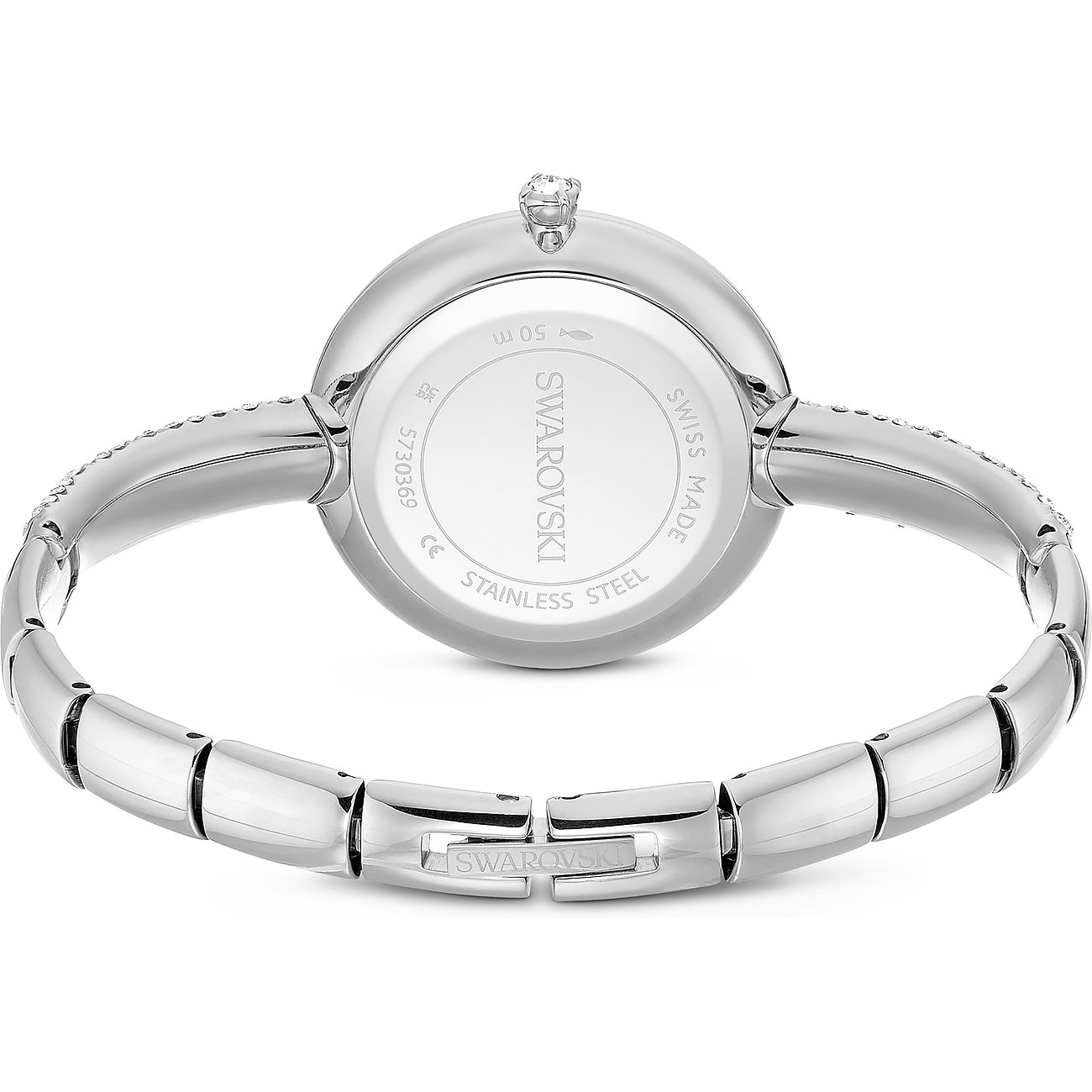 Achteraanzicht Swarovski unisex edelstalen horloge: kast met gravures zoals 