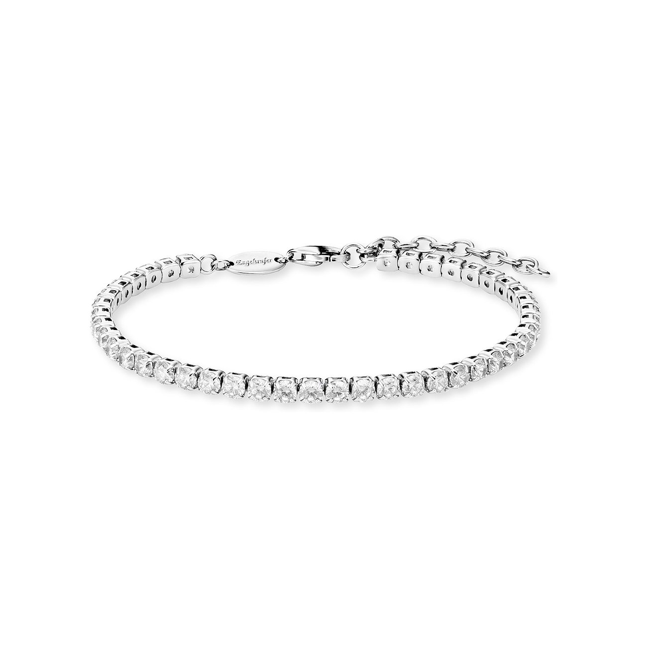 Bracciale Engelsrufer in argento 925 con una fila di pietre di zirconia chiare che circondano il polso.