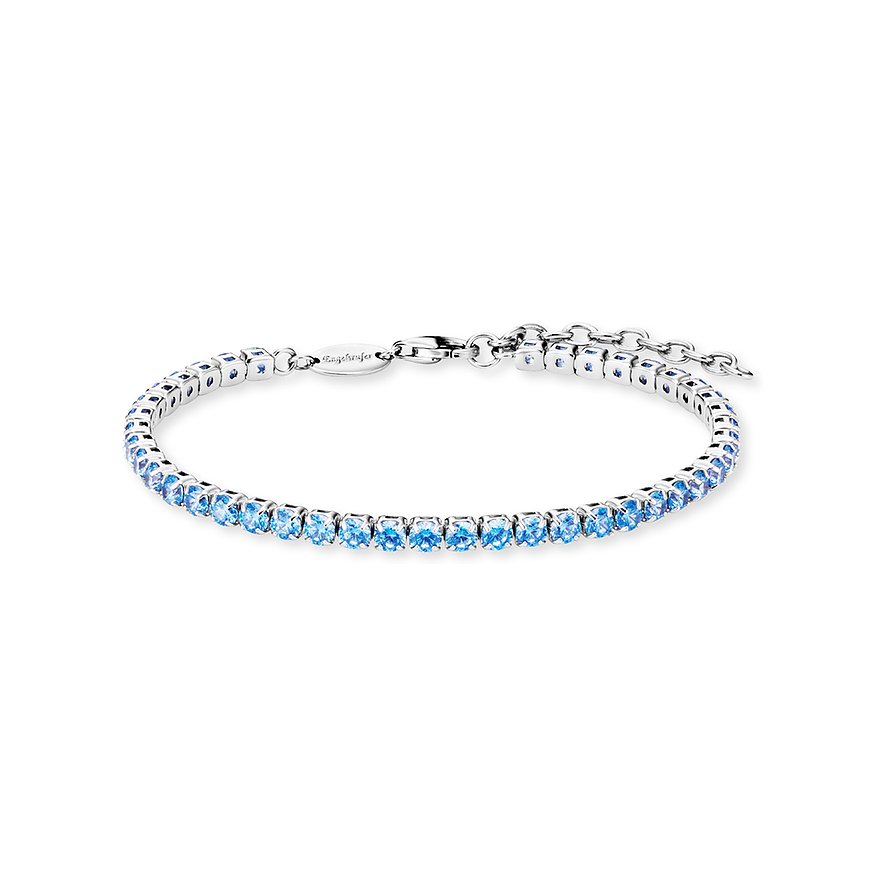 Engelsrufer Armschmuck aus 925er Silber mit blauen Zirkonia Steinen, auf weißem Hintergrund.