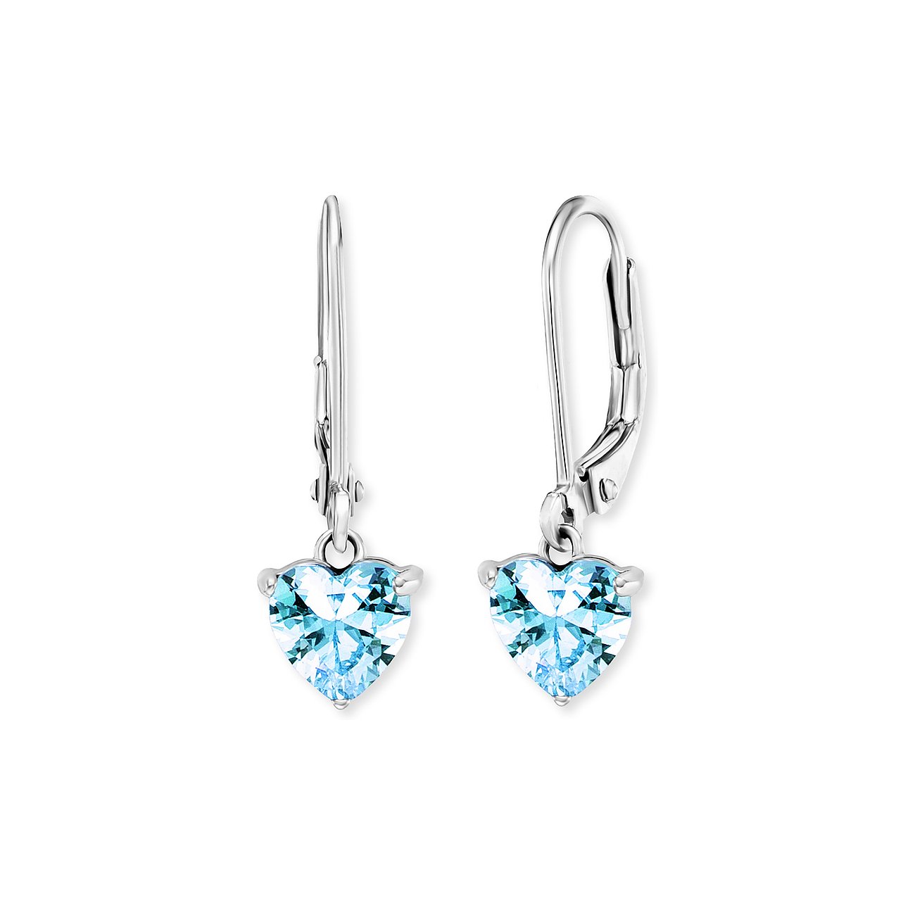 Engelsrufer Ohrschmuck aus Edelstahl mit herzförmigen blauen Zirkonia-Farbsteinen als Hänger.