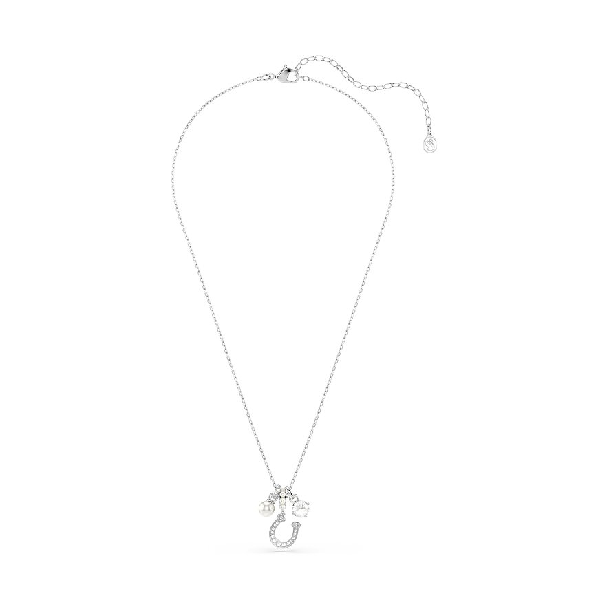 Swarovski Halskette aus Metall mit glänzendem Hufeisenanhänger, besetzt mit funkelnden Swarovski-Kristallen und einer Perle.