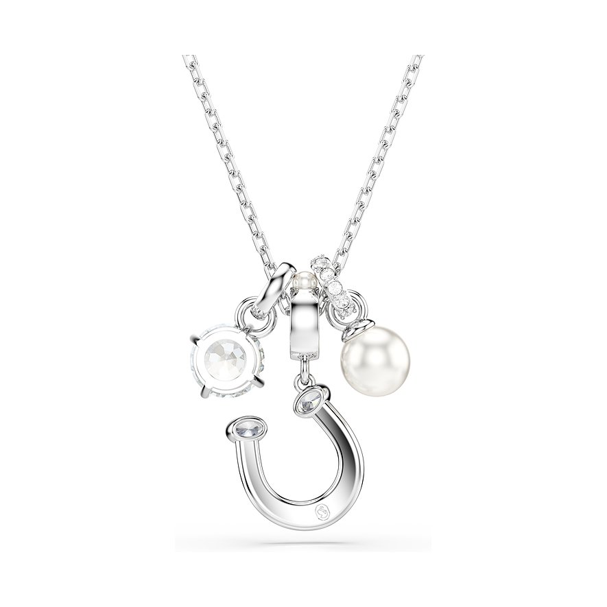 Swarovski Halskette aus Metall mit Hufeisen, klarem Swarovski-Kristall und Perlenanhängern.