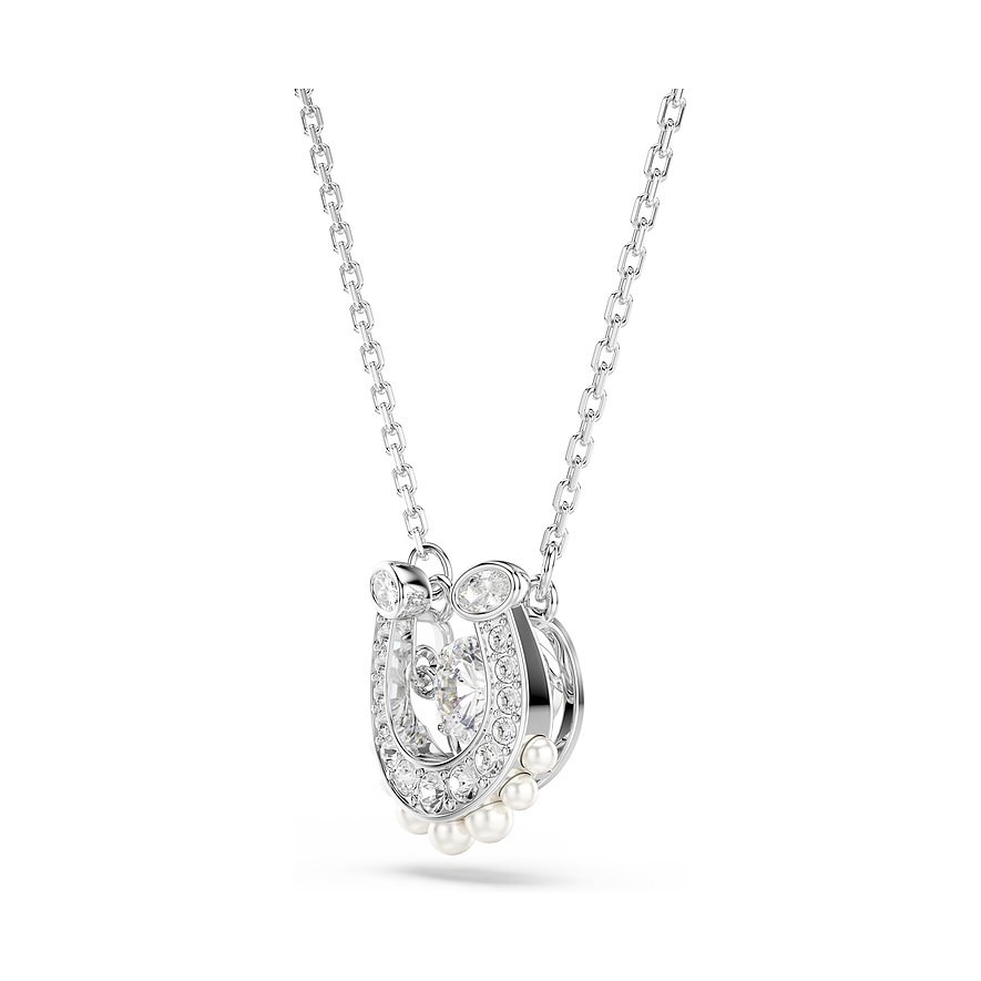 Swarovski Halskette aus Metall mit hufeisenförmigem Anhänger, verziert mit klaren Swarovski-Kristallen und kleinen Perlen.