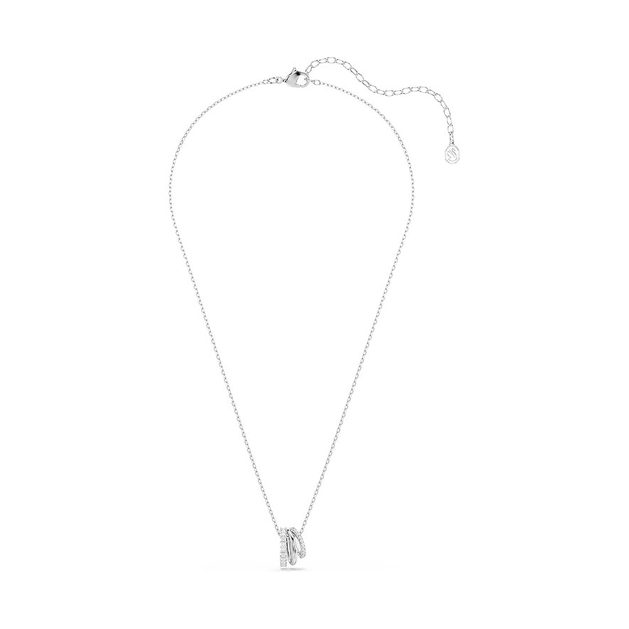 Swarovski Halskette aus Metall mit drei ineinandergreifenden Ringen, die mit glitzernden Swarovski-Kristallen besetzt sind.
