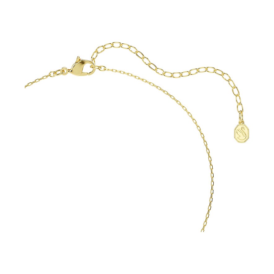 Nahaufnahme des goldfarbenen Metallverschlusses und der Verlängerungskette der Swarovski Halskette mit Schwan-Anhänger.