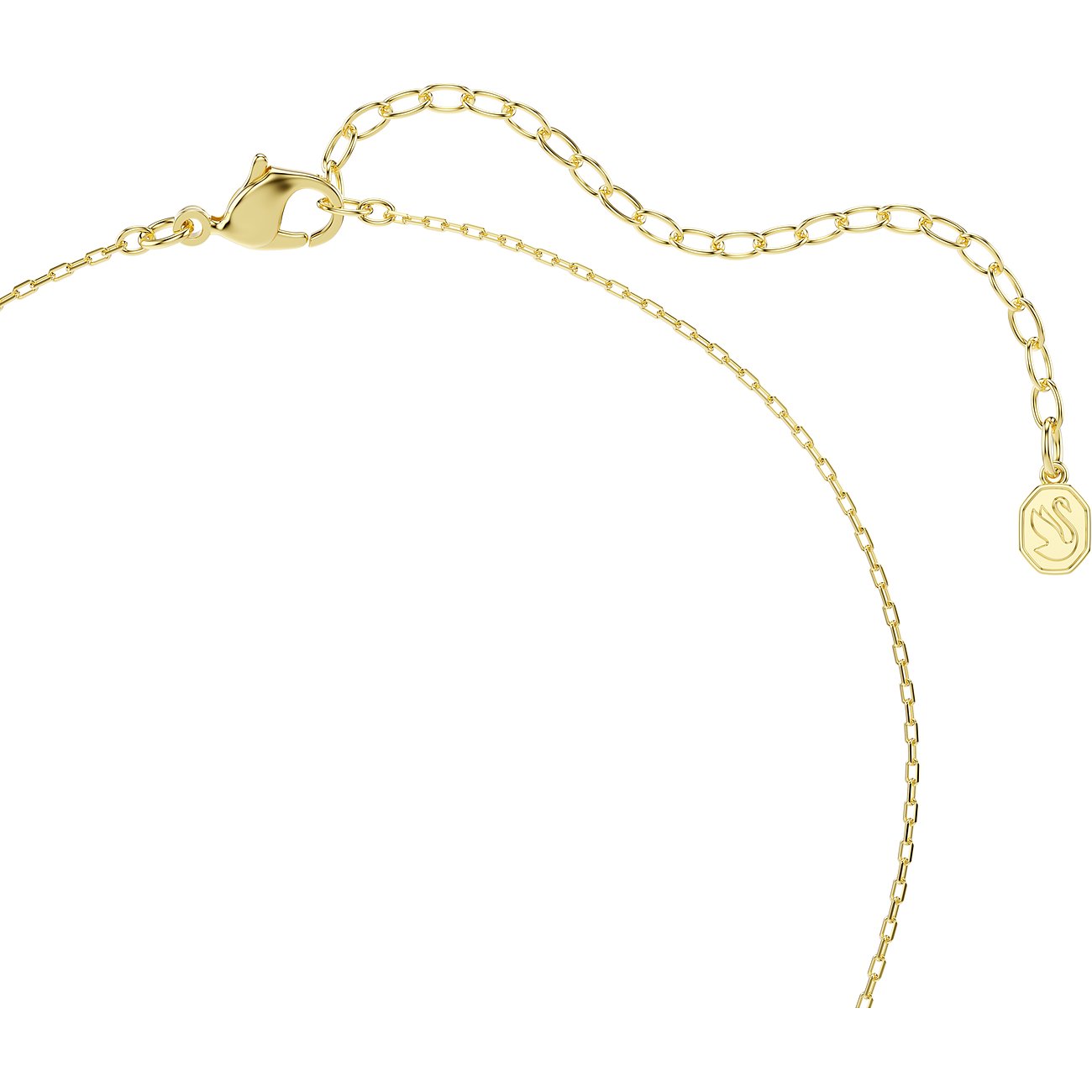 Nahaufnahme des goldfarbenen Metallverschlusses und der Verlängerungskette der Swarovski Halskette mit Schwan-Anhänger.