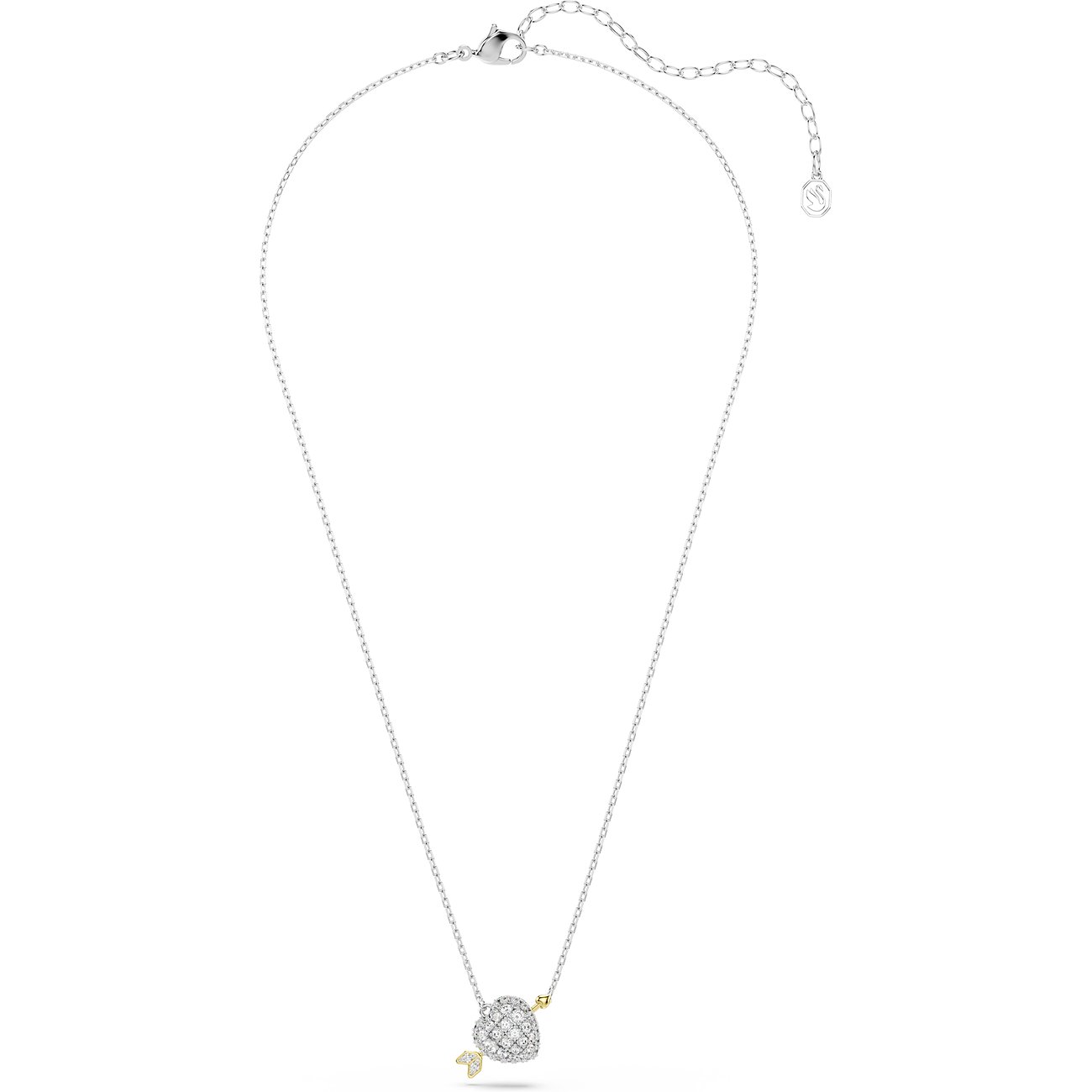 Die Swarovski Metall Halskette, verziert mit Swarovski Kristallen, zeigt einen schillernden Herzanhänger mit Pfeil.