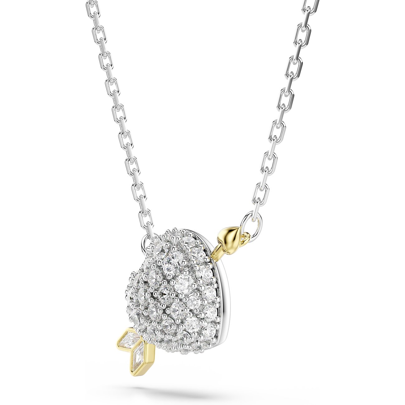 Swarovski Halskette aus Metall mit herzförmigem Anhänger, besetzt mit vielen funkelnden klaren Swarovski-Kristallen.