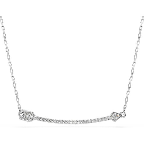 Swarovski metalen halsketting met een gebogen, glinsterende balk van diverse kleurkristallen.
