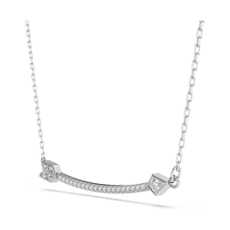 Swarovski Halskette aus Metall mit einer gebogenen, mit Swarovski-Kristallen besetzten Leiste in der Mitte.