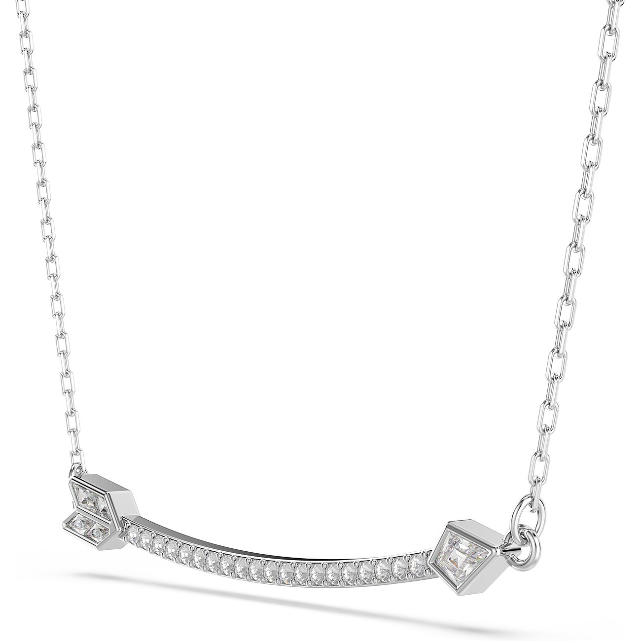 Swarovski Halskette aus Metall mit einer gebogenen, mit Swarovski-Kristallen besetzten Leiste in der Mitte.