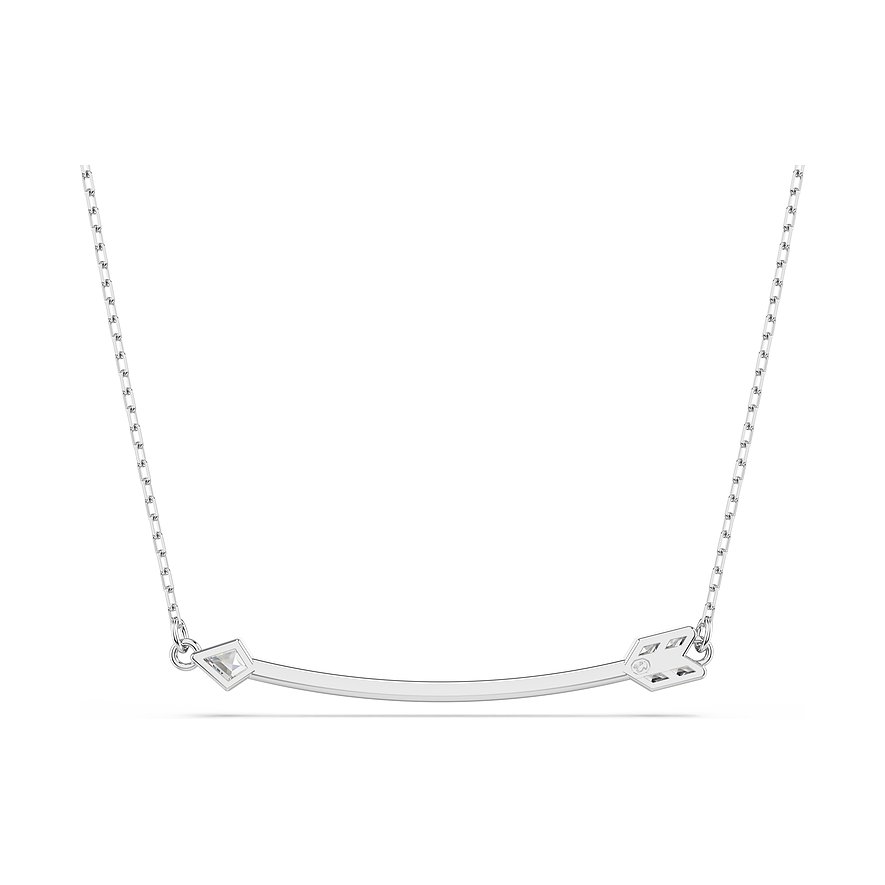 Swarovski Halskette aus Metall mit gebogenem Anhänger und einzelnen Swarovski Kristallen an den Enden.