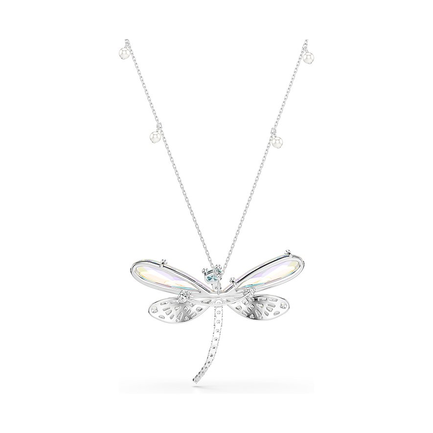 Swarovski metalen halsketting met schitterende libelle, waarvan de vleugels kleurrijke edelstenen tonen.
