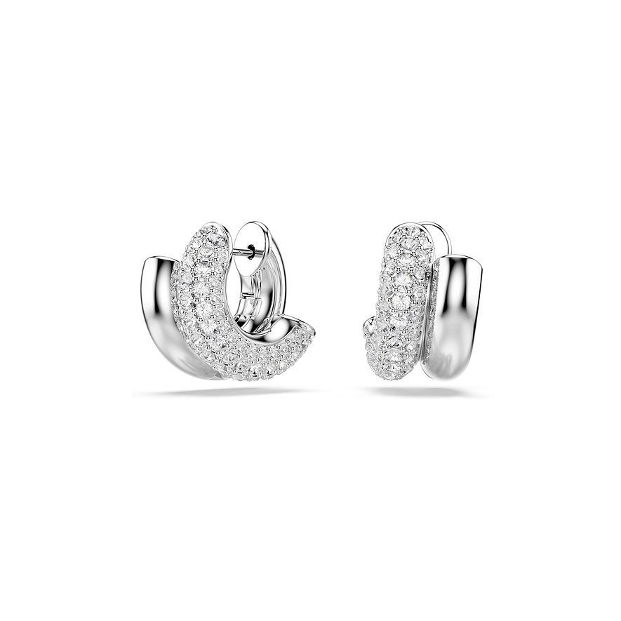 Ein Paar Swarovski Metall Ohrschmuck, besetzt mit funkelnden Swarovski-Kristallen in Silber – Vorderansicht.