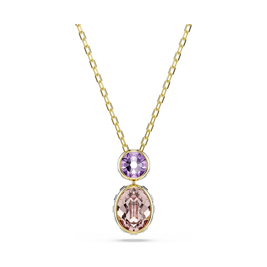 Swarovski Halskette aus goldfarbenem Metall mit rundem lila und ovalem rosafarbenem Swarovski-Kristall