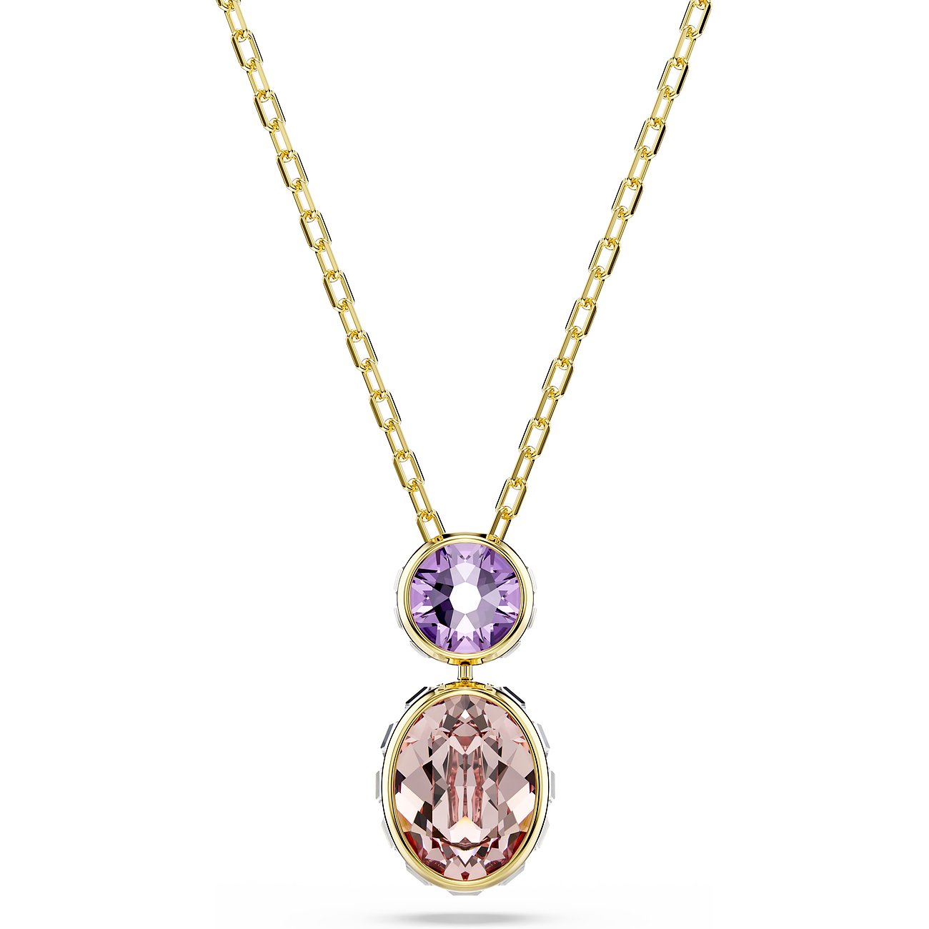 Swarovski Halskette aus goldfarbenem Metall mit rundem lila und ovalem rosafarbenem Swarovski-Kristall
