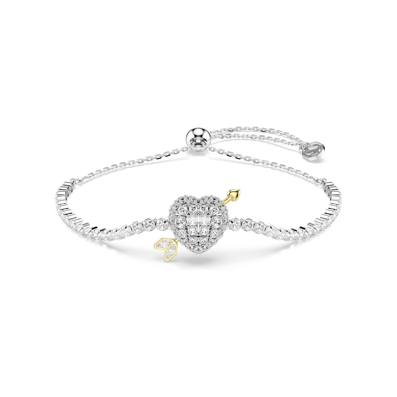 Swarovski Armband aus Metall mit Herz und Pfeil, besetzt mit funkelnden Swarovski Kristallen.