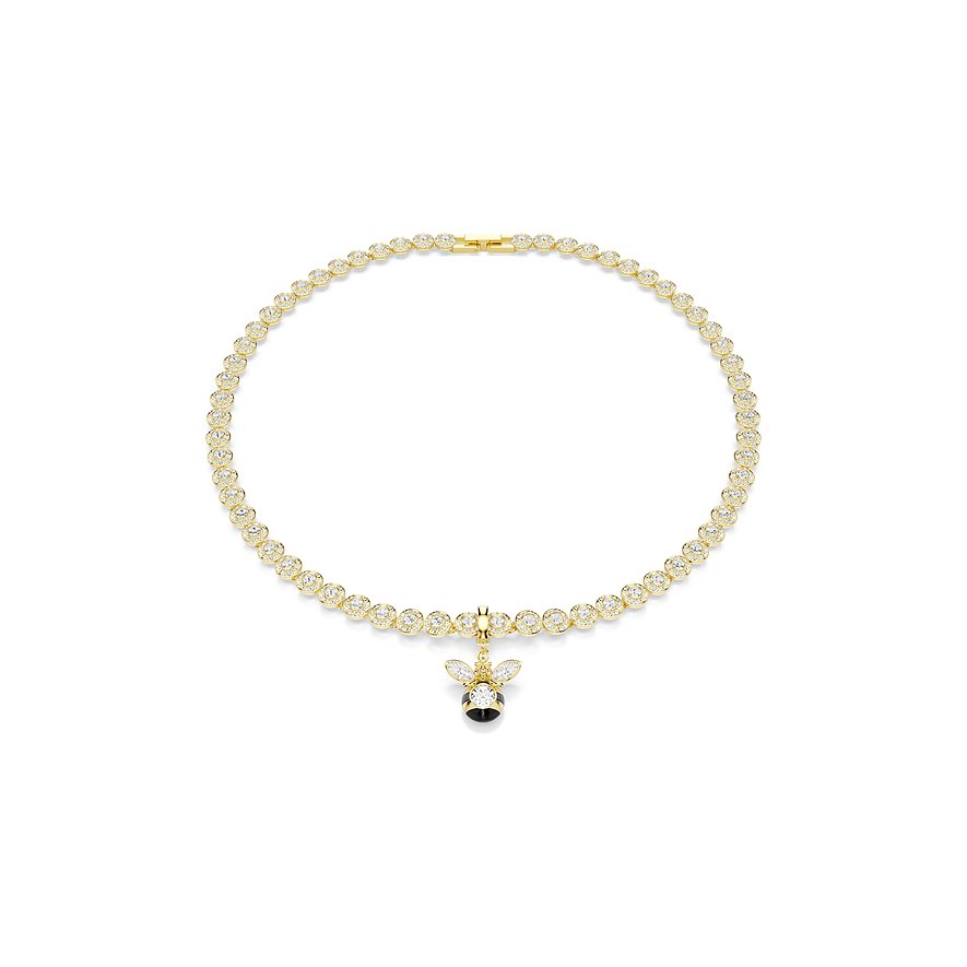 Swarovski Anhänger, goldfarbenes Metall, funkelnde Kristalle, Bienen-Anhänger mit schwarzem Detail.