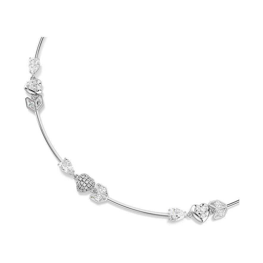 Swarovski Halskette aus Metall mit glänzenden Swarovski-Kristallen in Herz-, Tropfen- und Pfeilform.