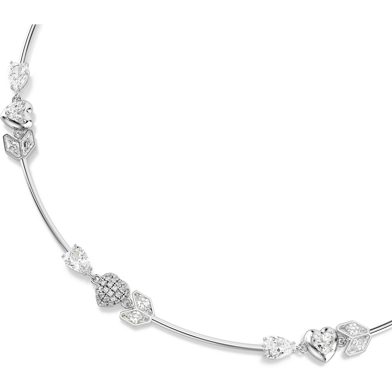 Swarovski Halskette aus Metall mit glänzenden Swarovski-Kristallen in Herz-, Tropfen- und Pfeilform.