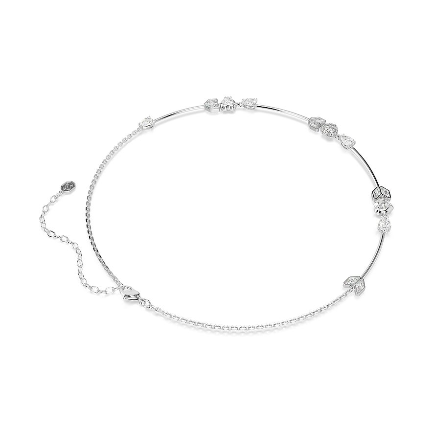 Swarovski Halskette aus Metall mit glitzernden Swarovski-Kristallen in abstrakten Formen und anpassbarer Verlängerung.